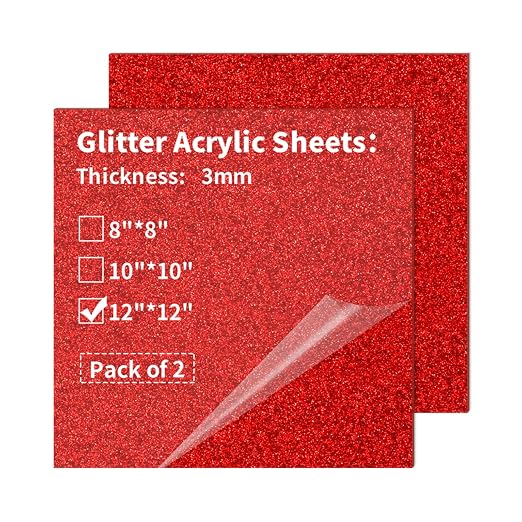 Glitter Acrylic Sheets 12 x 12 inch 1/8" Thick
