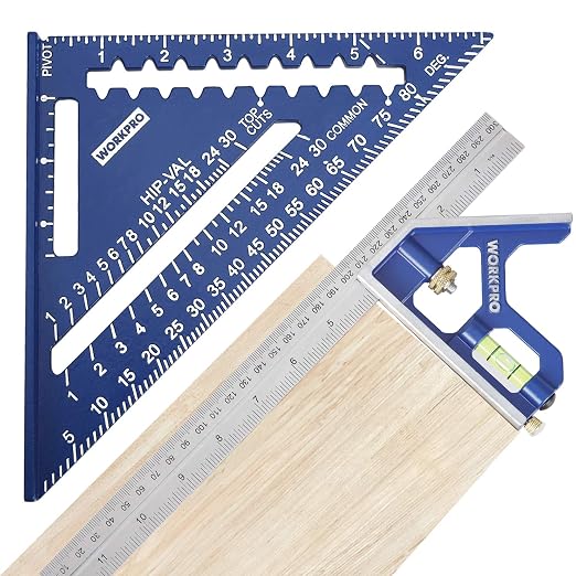 WORKPRO Aluminum Alloy Carpenter Square and Zinc-Alloy Square Ruler Set - 7 in.