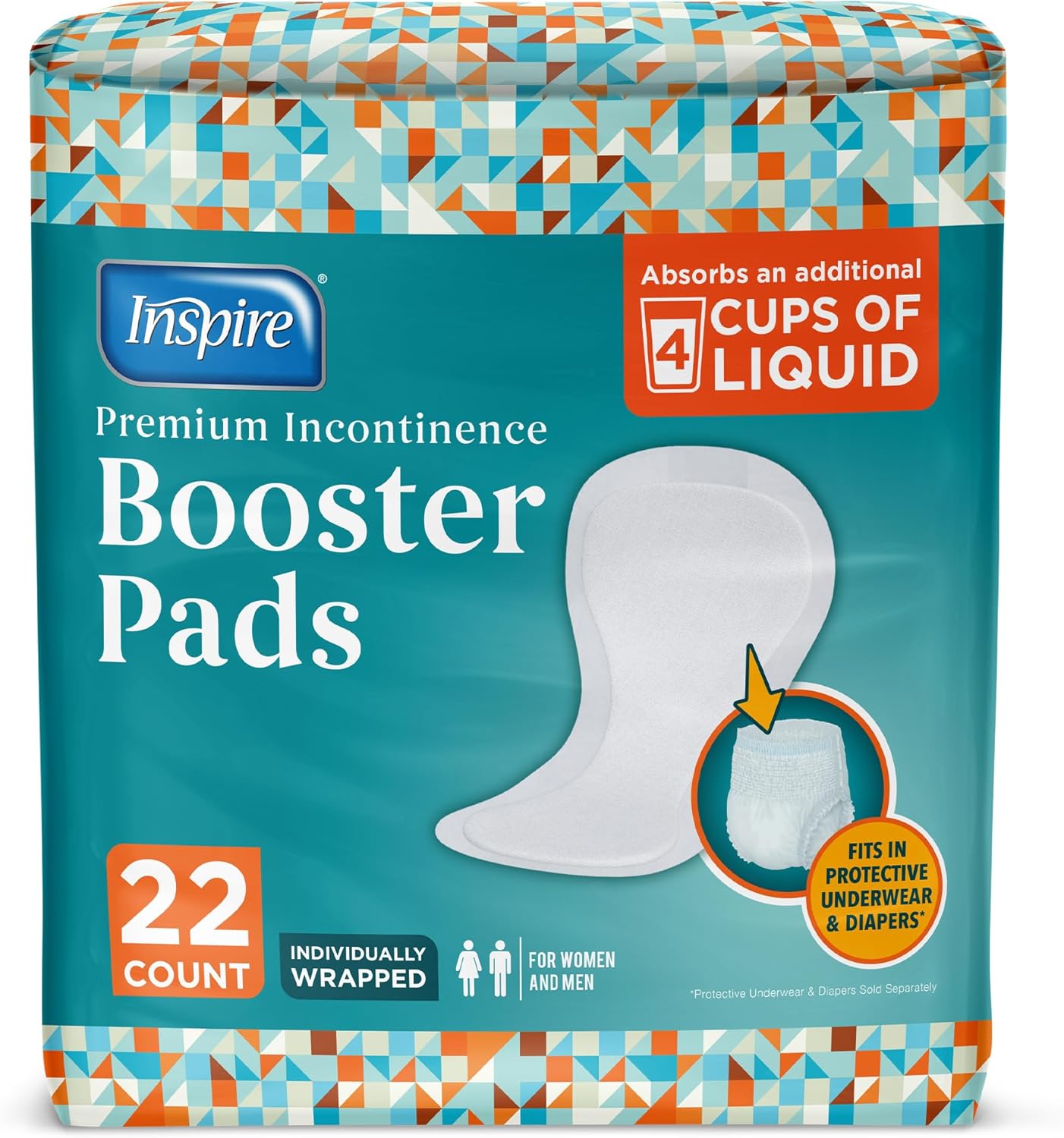 Inspire Ultra Absorbency Incontinence Booster Pads | Absorbs Over 4 Cups! | for Women or Men, Adhesive Strip Use in Incontinence Underwear and Diapers Leak-Free (22 Count)
