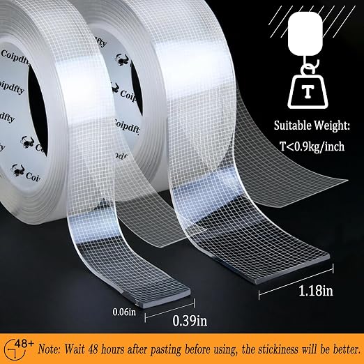 Double Sided Tape Heavy Duty for Wall Decor No Damage to Paint, Nano Two Sided