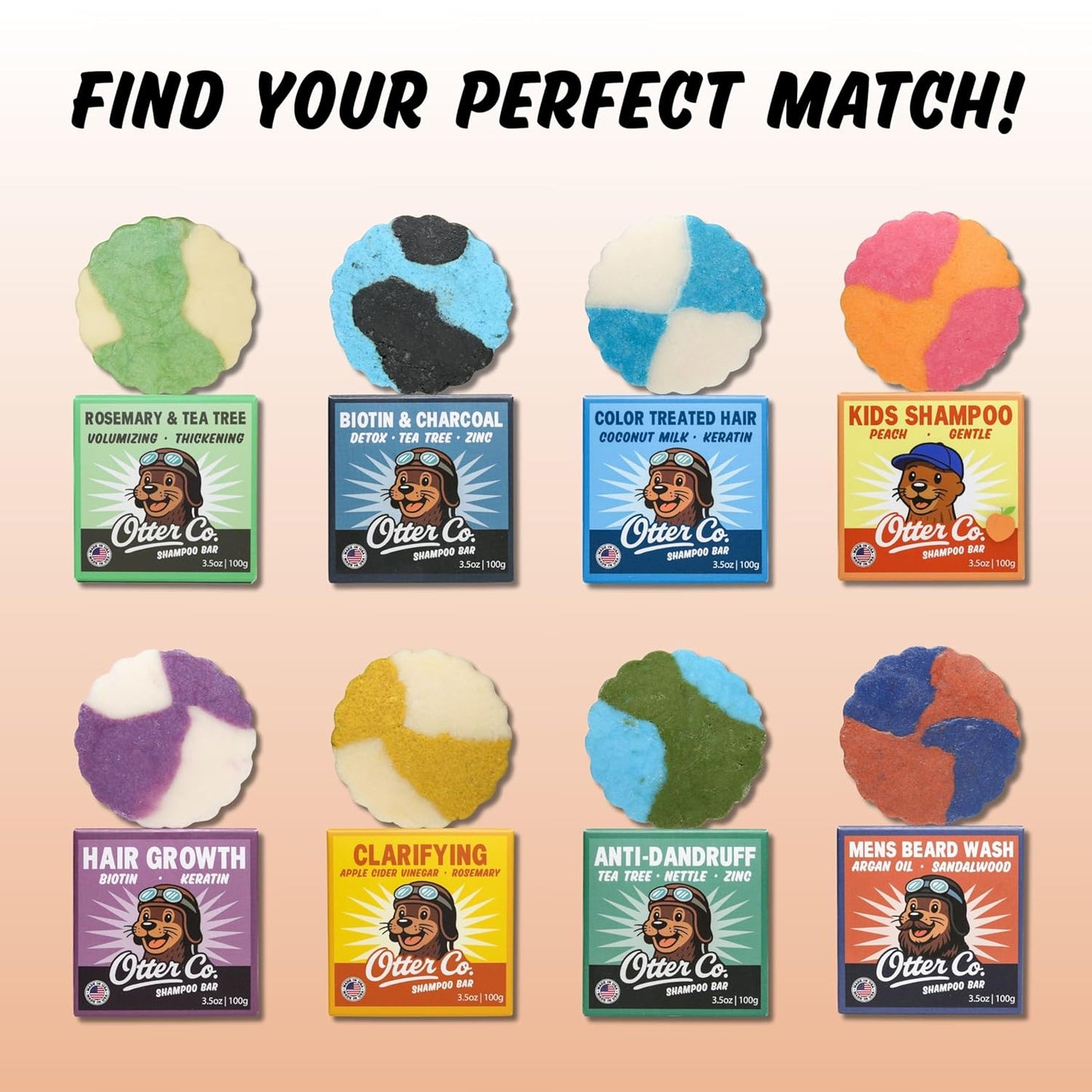 Otter co. Kids Gentle Peach Shampoo Bar – Tear Free Toddler Shampoo – Sulfate Free & Non Toxic – Made with Organic Ingredients – Vegan, Cruelty Free, Natural & Hydrating for All Hair, Made in USA