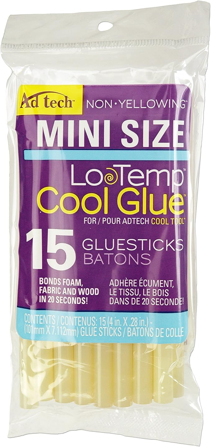 AdTech Ultra Low Temp Cool Glue Sticks, Mini 4-Inch – 15-Pack