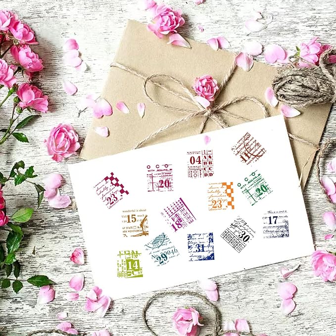 GLOBLELAND Vintage Date Clear Stamps Retro Number Text Background Silicone