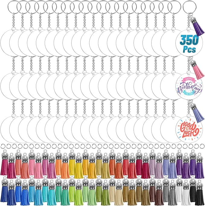 350Pcs Acrylic Keychain Blanks Clear Acrylic Round Ornament Blank
