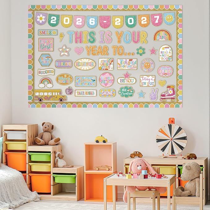 This is Your Year Bulletin Board Set Varsity Letter Hippie Retro Motivational
