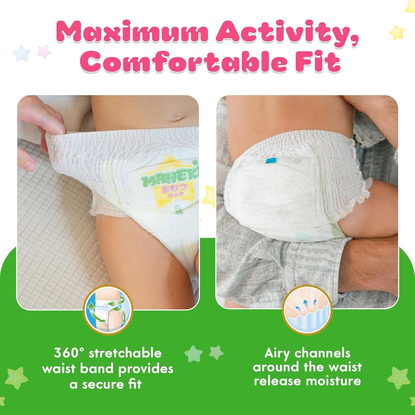 MANEKI Size 6 Diaper Pants, Overnight Diapers Size 6 (33-44 lbs), 36 Count, Pull-Ups Style, Super Absorbent