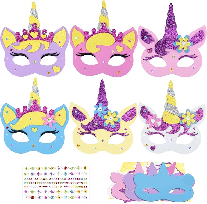 Fennoral 6 Pack Unicorns Masks Craft