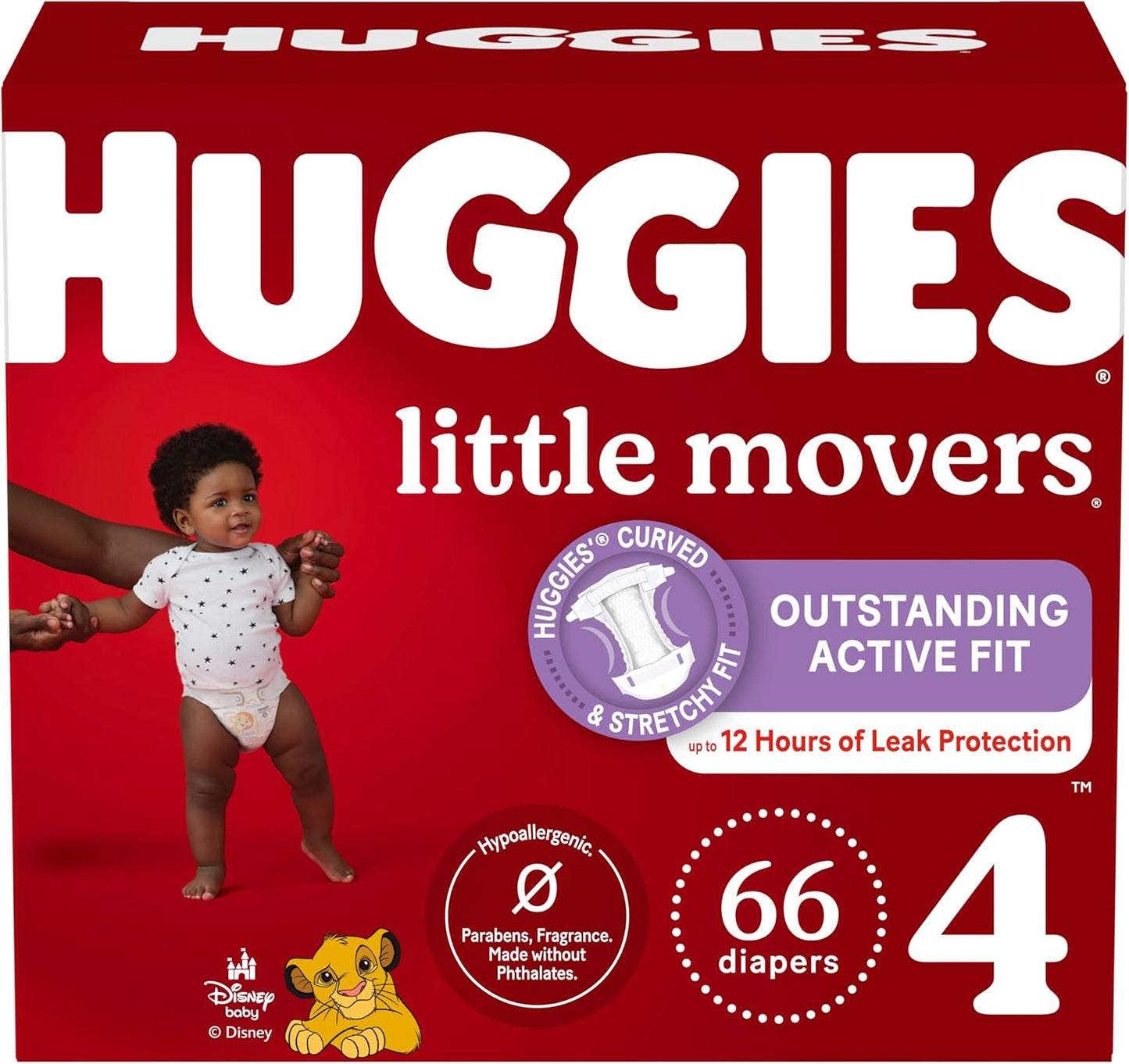 Huggies Little Movers Baby Diapers, Size 4 (22-37 lbs), 66 Ct, Packaging May Vary