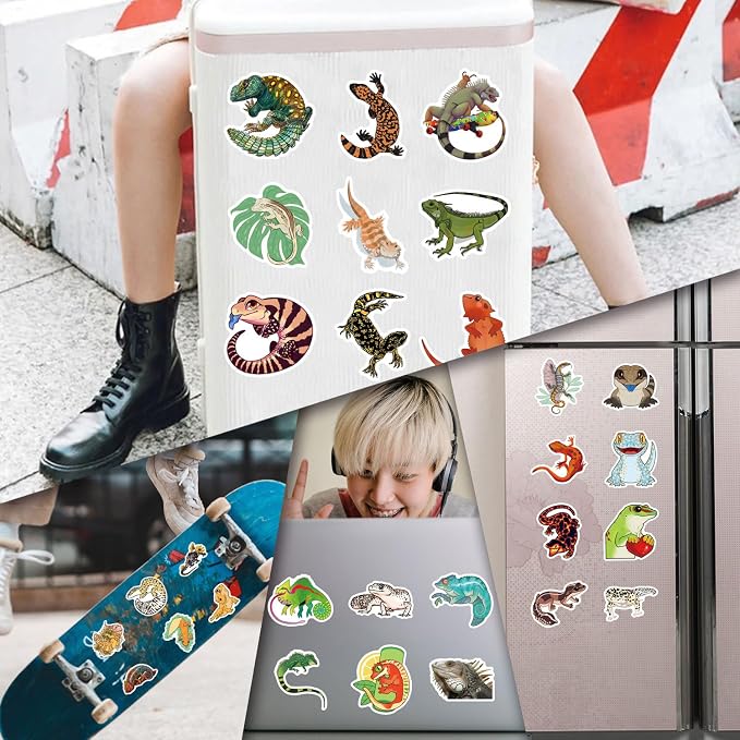 57Pcs Lizard Stickers Reptile Sticker Pack Waterproof Vinyl Water Bottle Decal