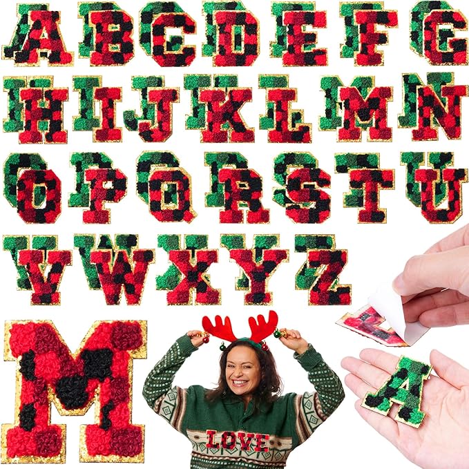 WILLBOND 52 Pcs Christmas Alphabet Patches Self Adhesive Letter Patches