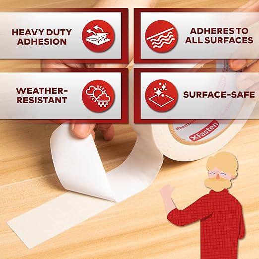 XFasten Double Sided Tape, Removable and Residue-Free, 2-Inch x 30 Yards