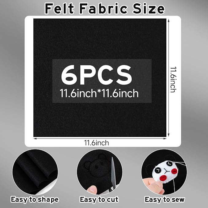 HaoFeiJH 6 Pcs Black Soft Felt Fabric Sheets