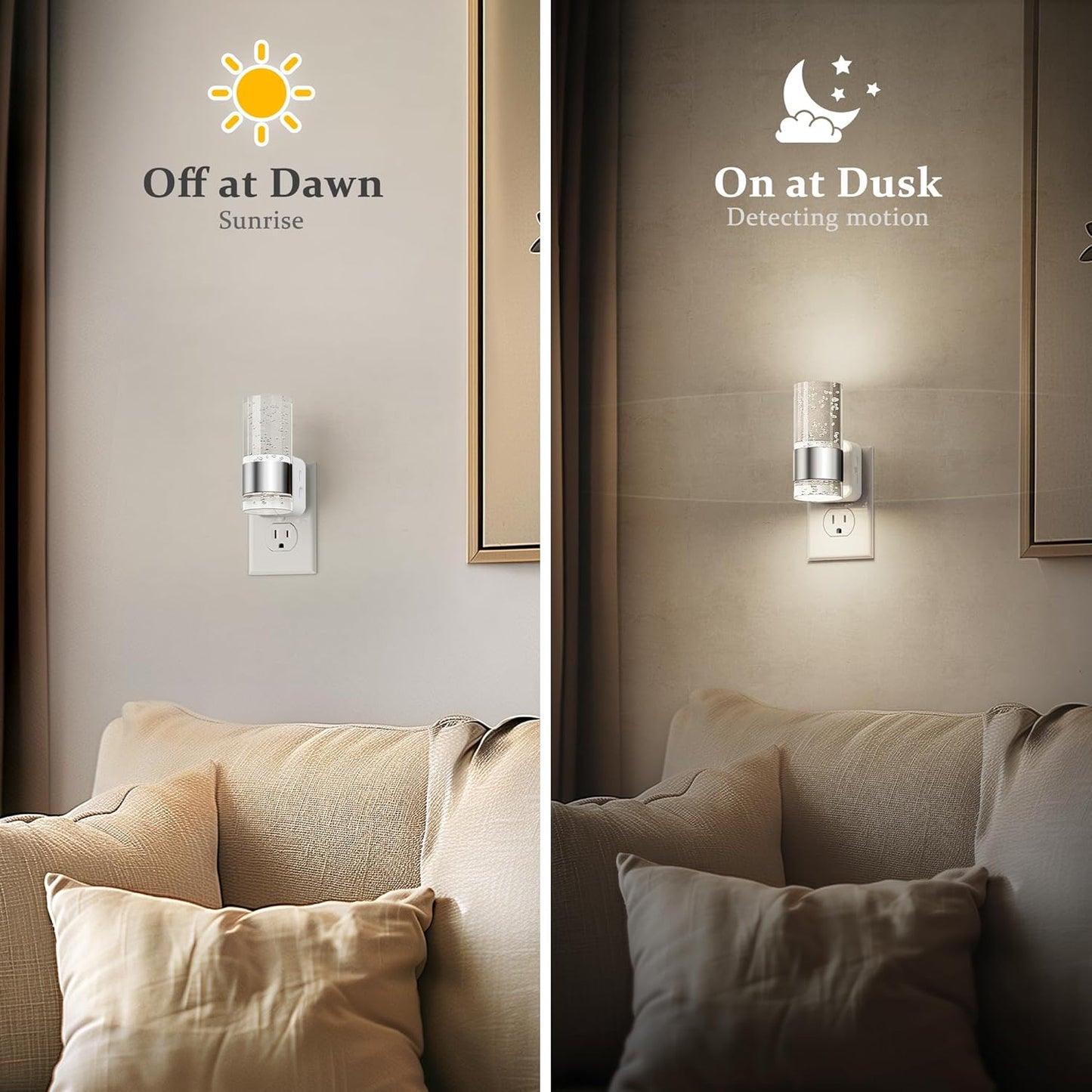 JandCase Night Light, Night Lights Plug into Wall,2 Pack LED Nightlight with Adjustable Brightness, 5000K，Automatic Night Light Plug in with Auto Light Sensor for Bathroom Hallway Room Decor