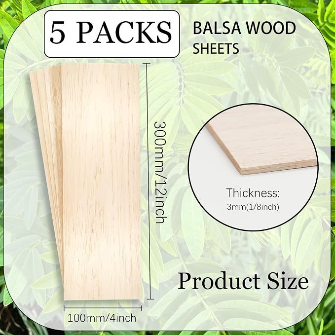 Balsa Wood Sheet 1/8" Inch Thick 12" x 4" Wooden Board