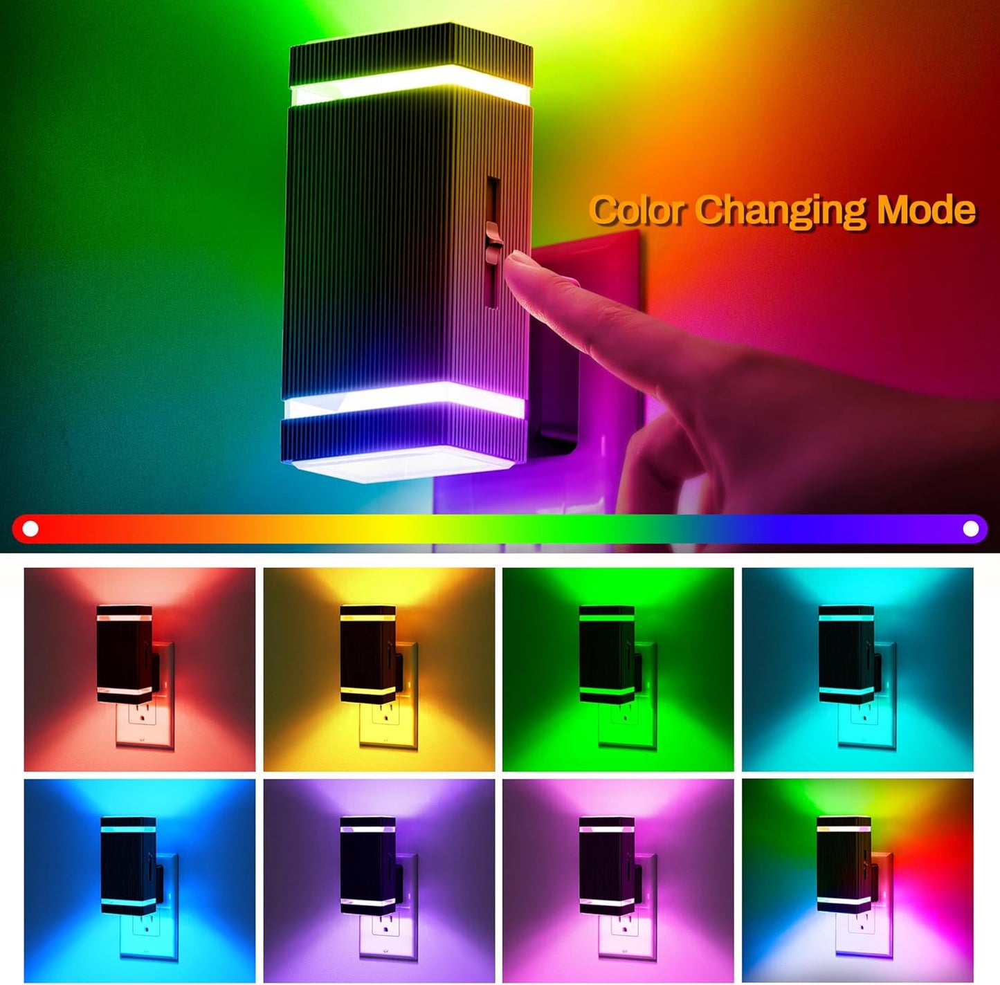 DORESshop Color Changing Night Lights [2 Pack], Night Lights Plug Into Wall, 8 Color LED Night Light, Night Light with Dusk to Dawn Sensor, Nightlight for Bathroom Decor, Children Room, Kids Gift