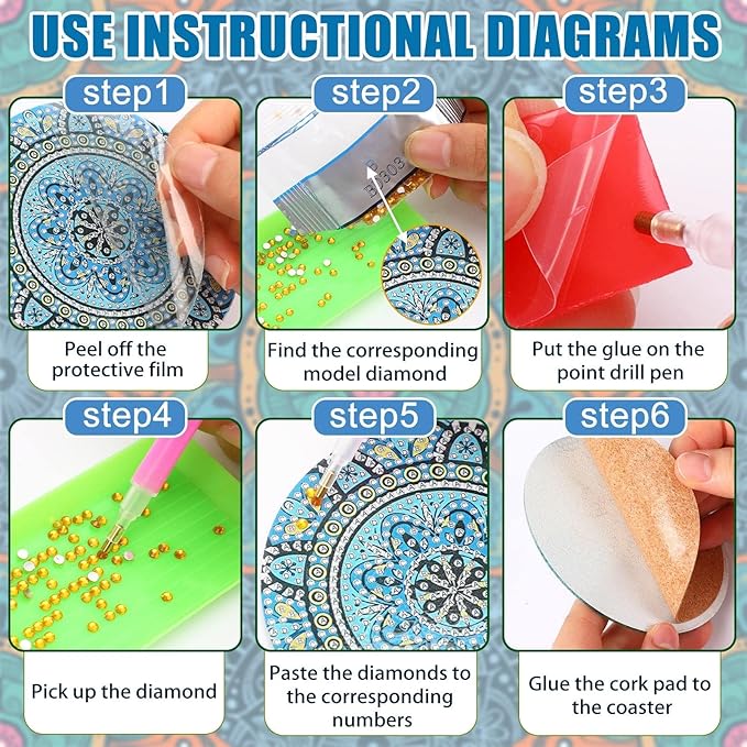 UPINS 8Pcs Mandala Diamond Art Painting Art Coasters Kits