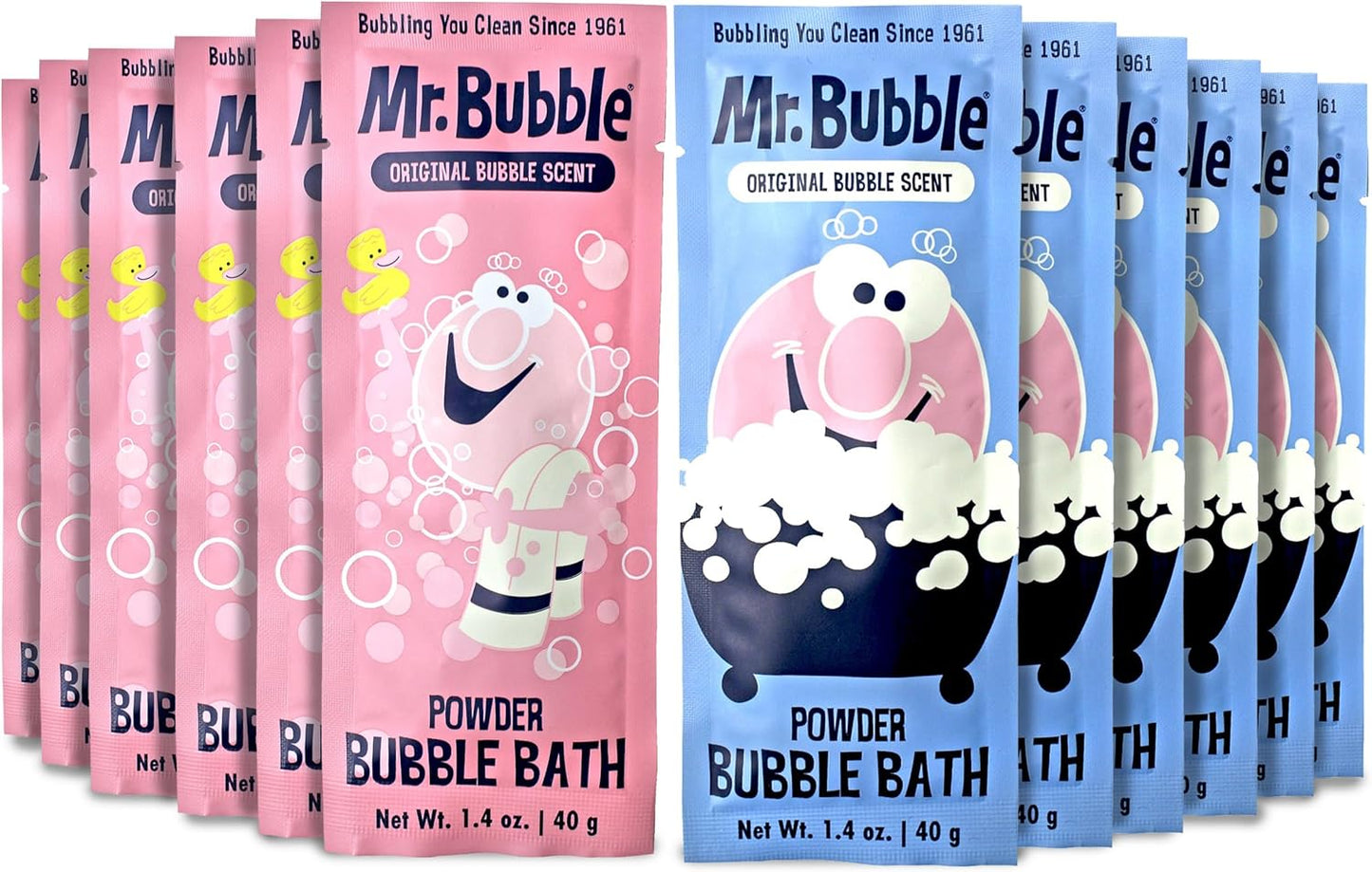 Mr. Bubble Retro Powder Bubble Bath Packet, Original Bubble Gum Scent, 1.4 oz, Pack of 12