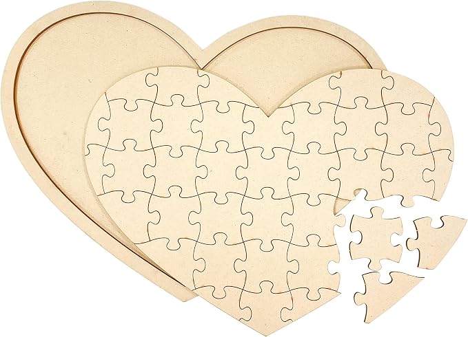 3 Pack Blank Wooden Heart Shaped Jigsaw Puzzle 11.2x8.4 Inch Unfinished Wooden