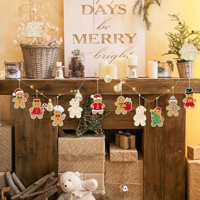 36PCS Wooden Christmas Ornaments to Paint, 12 Styles DIY Blank Unfinished Wood