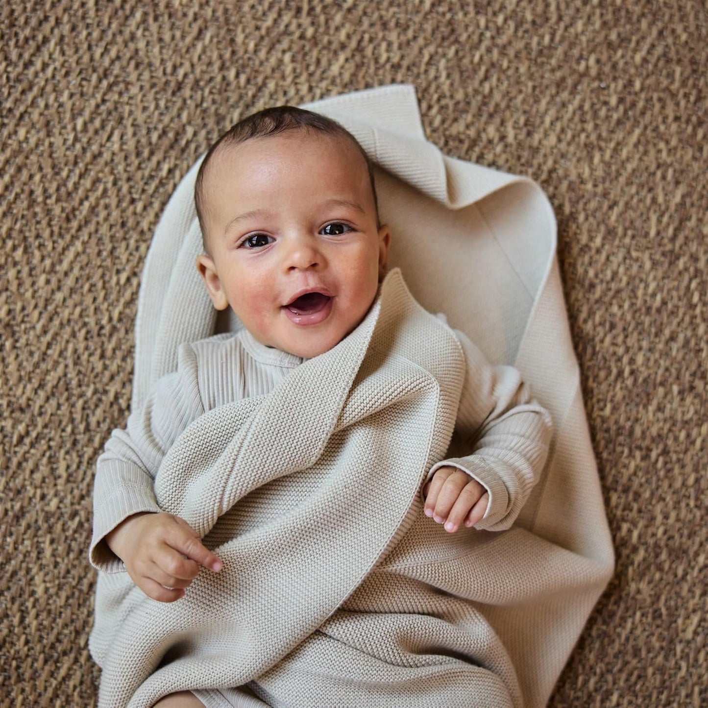 Knitted Organic Cotton Baby Blanket- Swaddle Blanket, 30" x 40" Soft Receiving Blanket for Newborn (Fog)