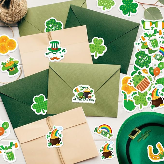 300Pcs St. Patrick’s Day Foam Stickers, Self-Adhesive Lucky Shamrock Clover