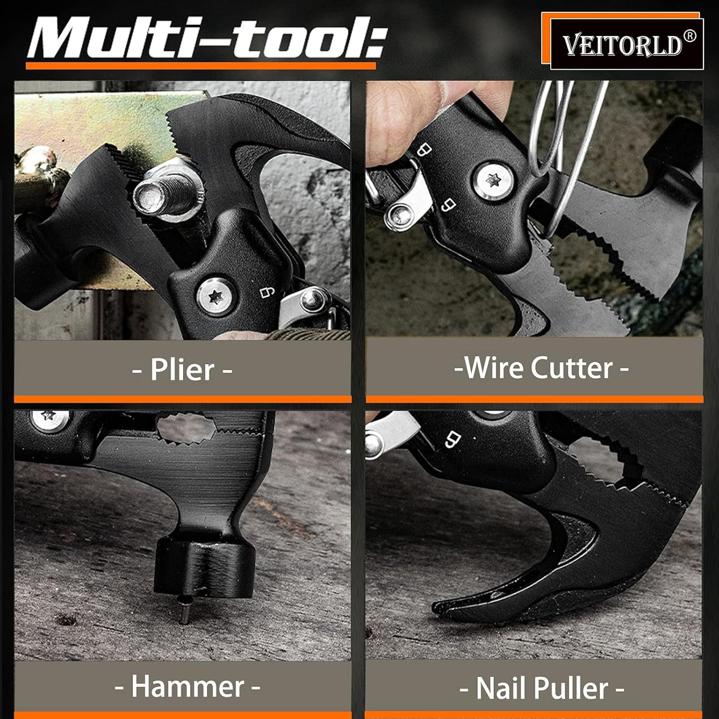 VEITORLD Papa Gifts for Christmas, All in One Tools Hammer Multitool, Gifts for Papa from Grandkids Grandchildren, Best Papa Ever Gifts, Stocking Stuffers for Men, Cool Gadgets Camping Accessories