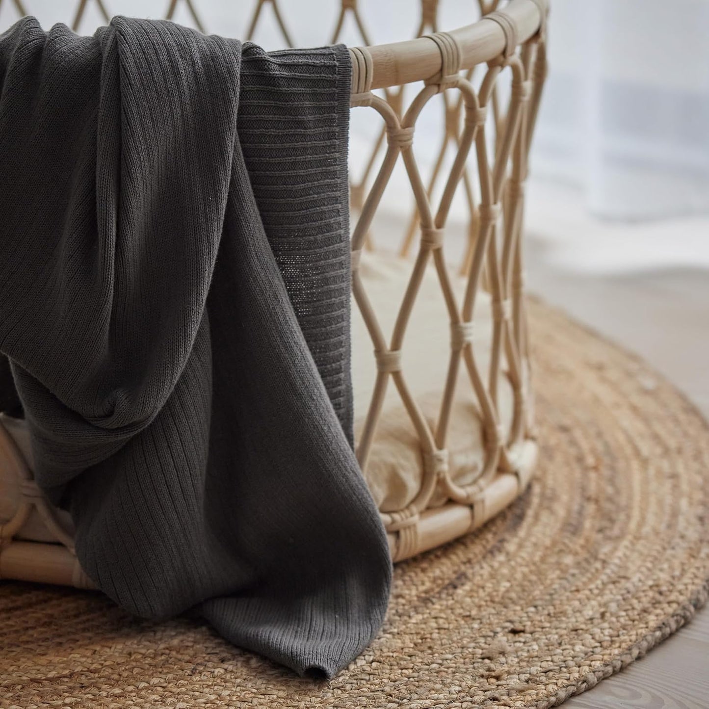 Knitted Organic Cotton Baby Blanket- Swaddle Blanket, 30" x 40" Soft Receiving Blanket for Newborn (Stone Grey)
