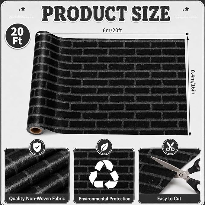 Black Brick Bulletin Board Roll Non-Woven Fabric Poster 16in X 12ft | Back to
