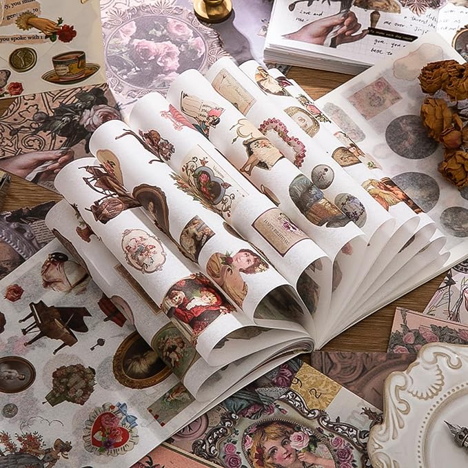 Vintage Scrapbook Sticker Book for Adults, 50 Sheets Aesthetic People Stickers