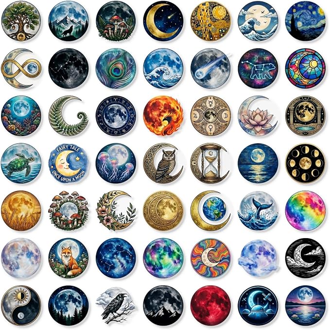 50PCS Transparent Moon & Space Stickers, Waterproof PET Celestial Decals
