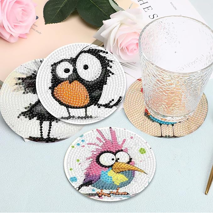 8 Pcs Retro Birds Diamond Art Coasters Kits