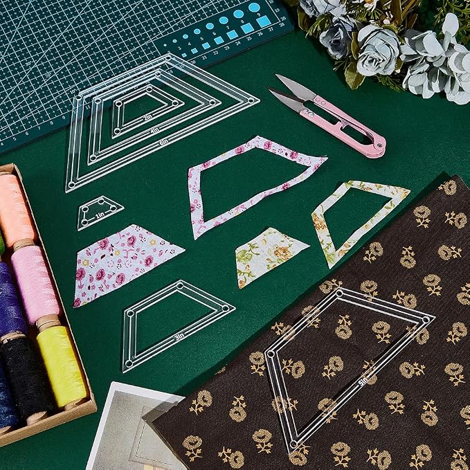NBEADS 6Pcs Acrylic Quilting Templates Set, Trapezoid Cutting Ruler Template