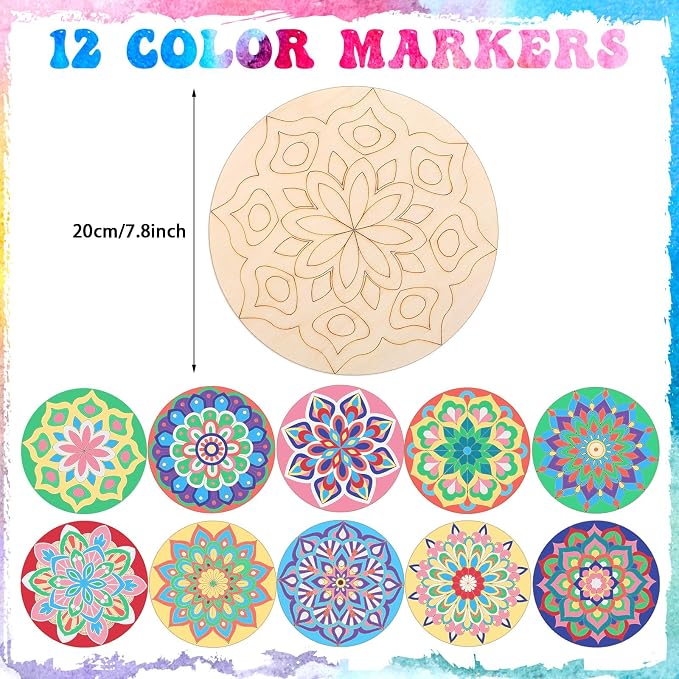 Vercraft 22 Pcs Wooden Mandala Painting Set 10 Mandala Unfinished Wood Cutouts
