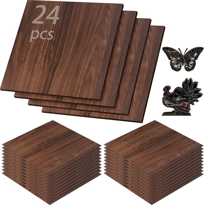 24 Pcs Walnut Unfinished Wood Craft, 3MM 1/8" x 12" x 12" Walnut Unfinished