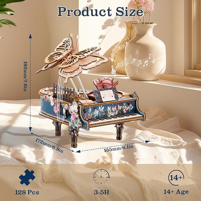 3D Puzzles for Adults, 3D Wooden Puzzle-Magic Piano, Mechanical Model Kit Music
