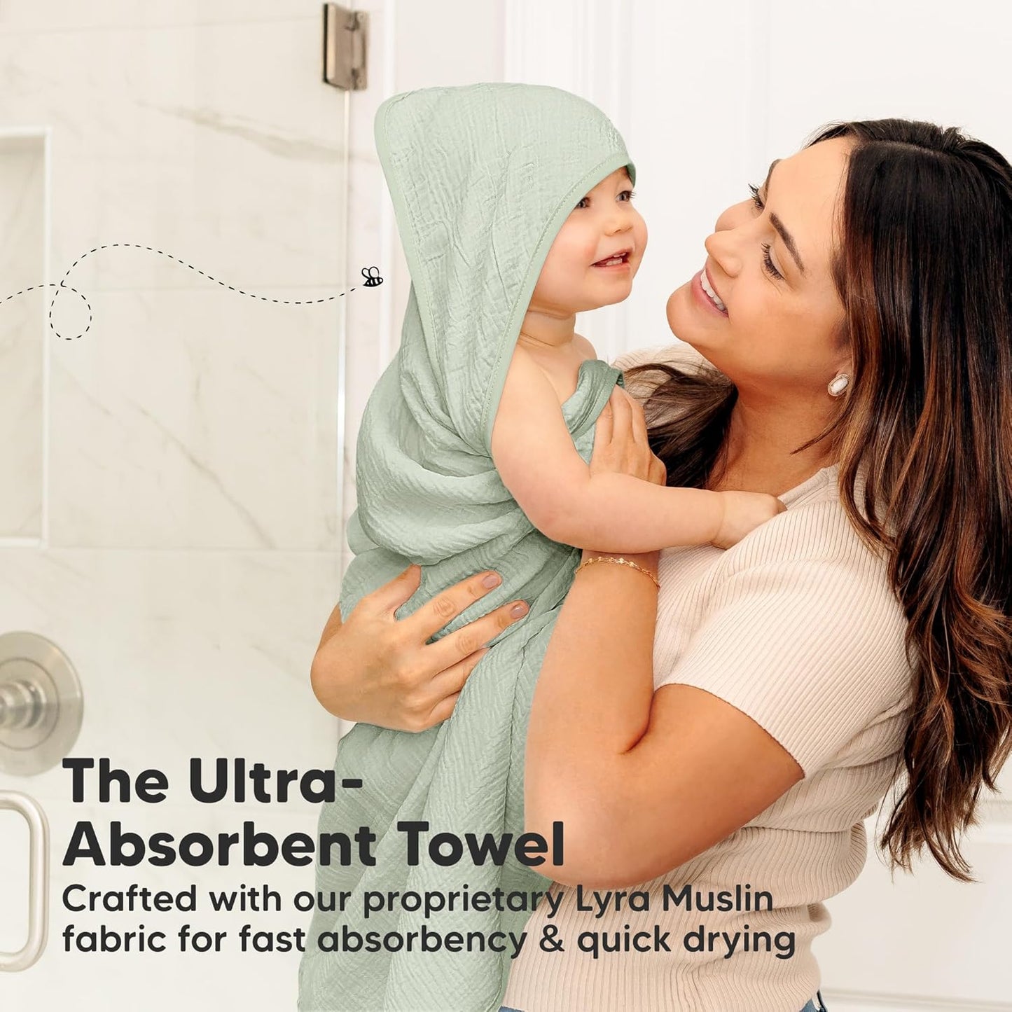 KeaBabies Muslin Hooded Baby Towels for Newborn Girls, Boys - 2-Pack, 35x35 Organic Cotton Baby Bath Towels Hooded, Soft Absorbent, Toddlers, Kids, Infant, Newborn Bath Essentials (Sage, Regular)
