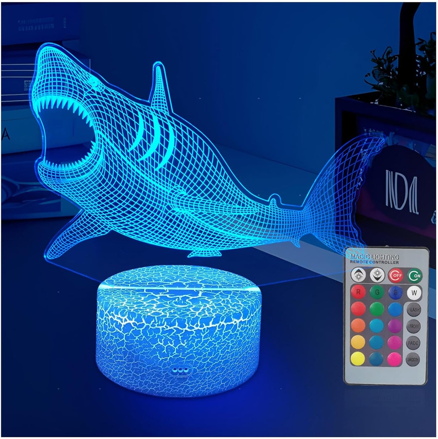 Megalodon Night Light, Nursery Night Lamp for Kids, 16 Color Changing with Dimmable Remote Control, Toy Shark Gifts for Girls Boys Teen Kids Family, Bedroom Shark Theme Decortive