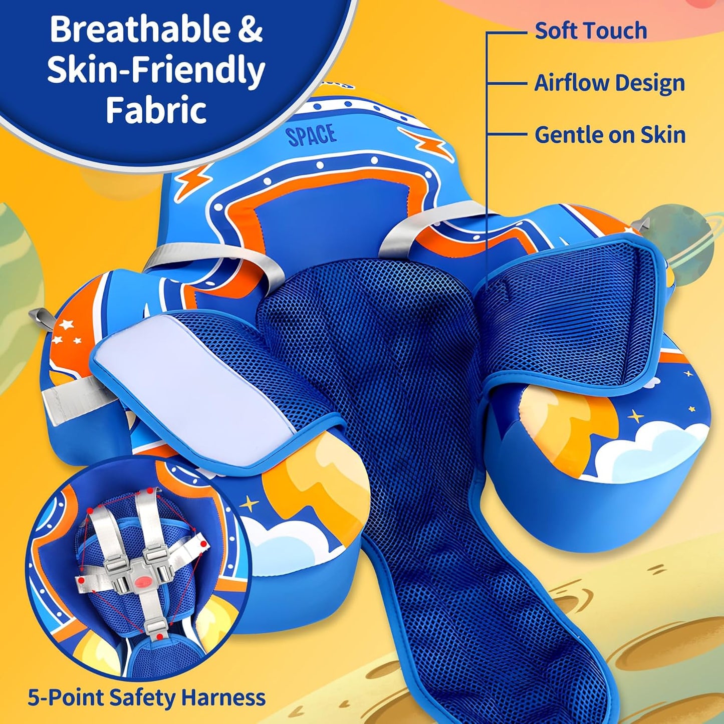 Baby Pool Float with Canopy,Non-Inflatable Infant Swim Float,Soft Skin-Friendly Fabric Material Pool Floats for Toddlers,Swimming Pool Toys for Boys and Girls