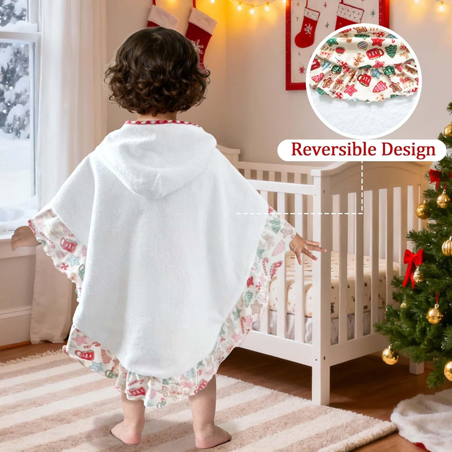 VOOVA & MOVAS Toddler Hooded Towel Poncho with Ruffle Trim | Soft 100% Cotton | Absorbent Thick Towel for Bath, Swim, Beach & Winter | Cozy, Gingersnap