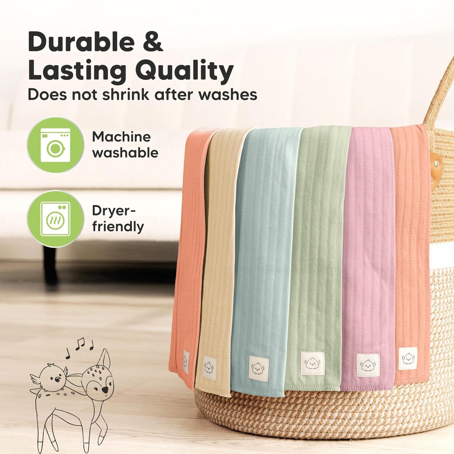 KeaBabies Organic Cotton Burp Cloths Baby Girl, Boy - 6-Pack Large Burping Clothes for Babies, Spit Up Rags, Super Soft & Absorbent Newborn Wash Towels, Gender Neutral,Non-Shrink (Stria, Muted Pastel)