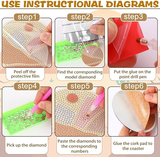 UPINS 8Pcs Boho Diamond Art Painting Coasters