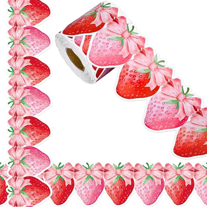 FYSUIMU 65.6 Ft Strawberry Bulletin Board Borders Summer Red Pink Bow