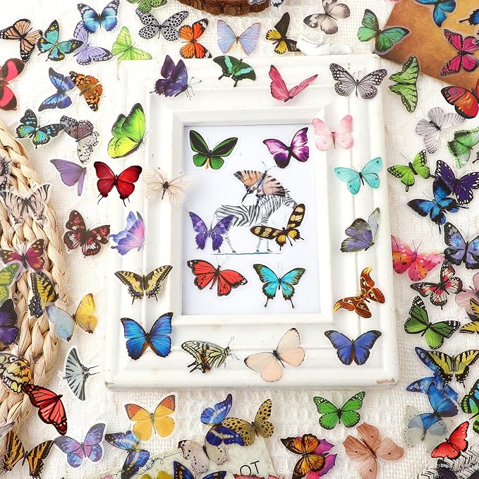 COMNICO Butterfly Stickers PET Waterproof Transparent Colorful Resin Decals