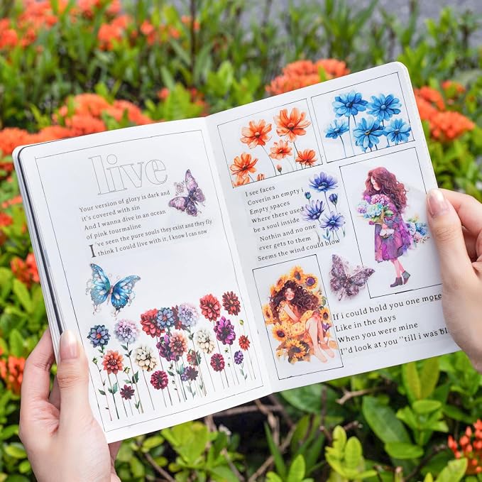 AurriiLeaf Viewing Flowers PET Sticker Set, Journaling, DIY Projects, and Art