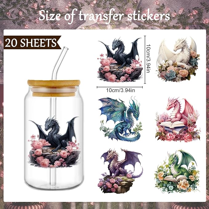 Rngmsi 20 Sheets Dragon UV DTF Cup Wrap, Fantasy Cold UV DTF Stickers | Magic