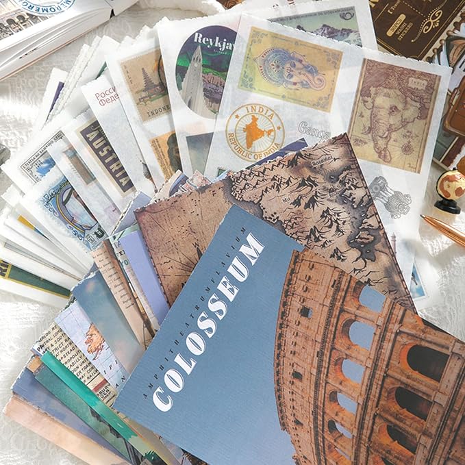 Vintage Scrapbook Stickers, Aesthetic Global Travel Sticker Book