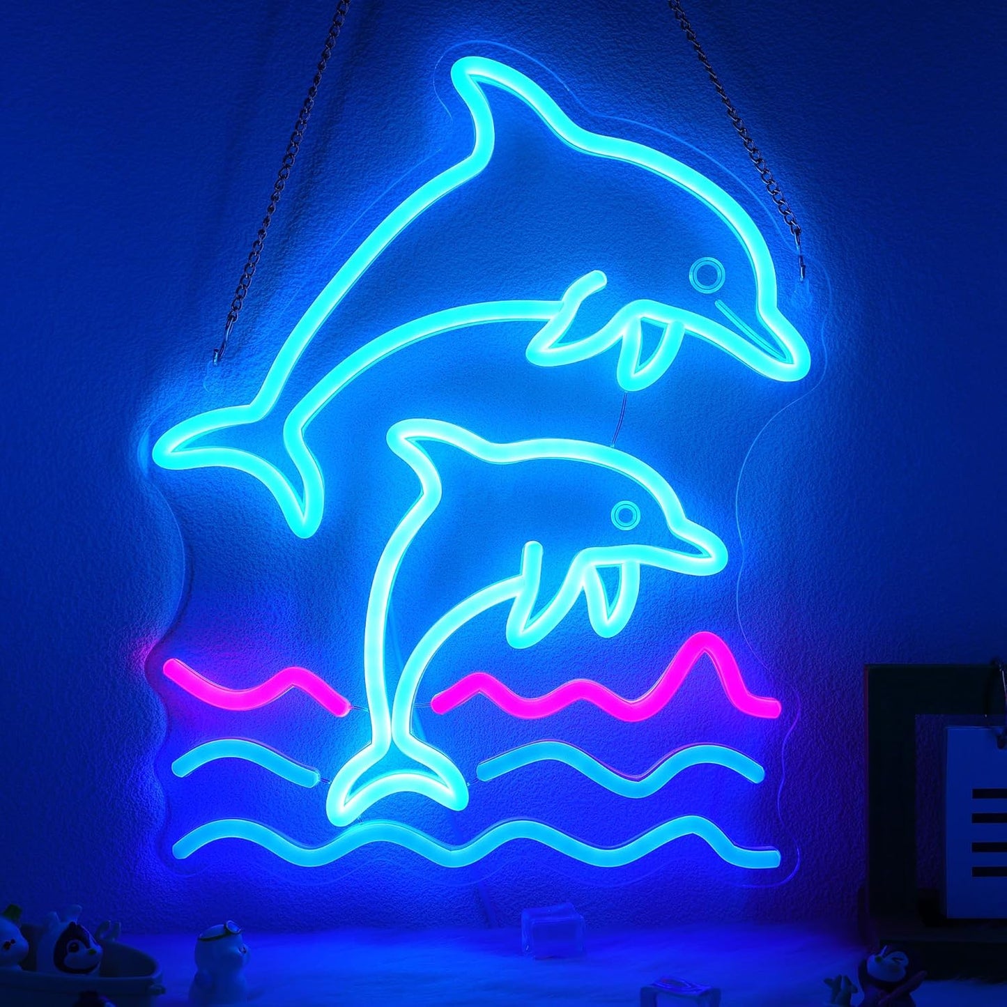 Dolphin Neon Sign, Dolphin Lamp Wall Decor, Dimmable Birthday Party Decorations for Home, Patio, Garden, Bars, Restaurants, Hotels, Stores, Clubs, Gift for Friends Family and Kids