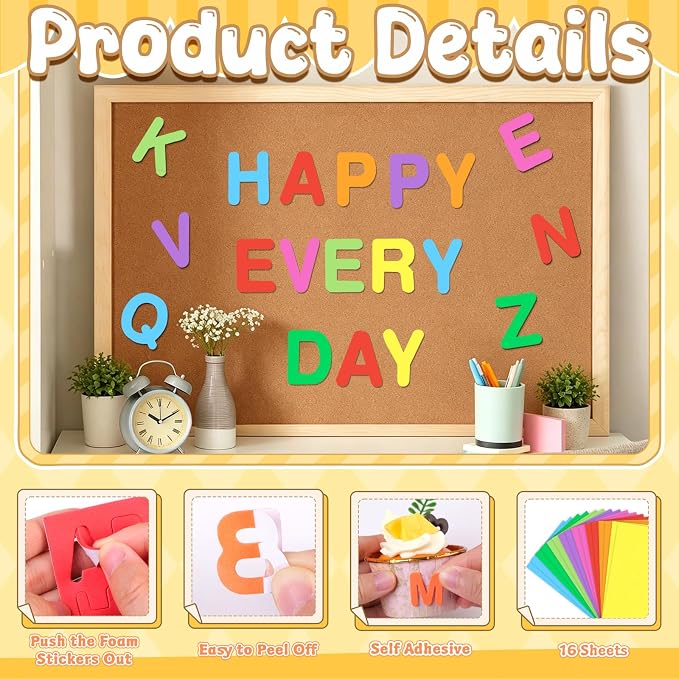 1312Pcs Foam Letter Stickers for Crafts 8Colors Self Adhesive Foam Stickers EVA