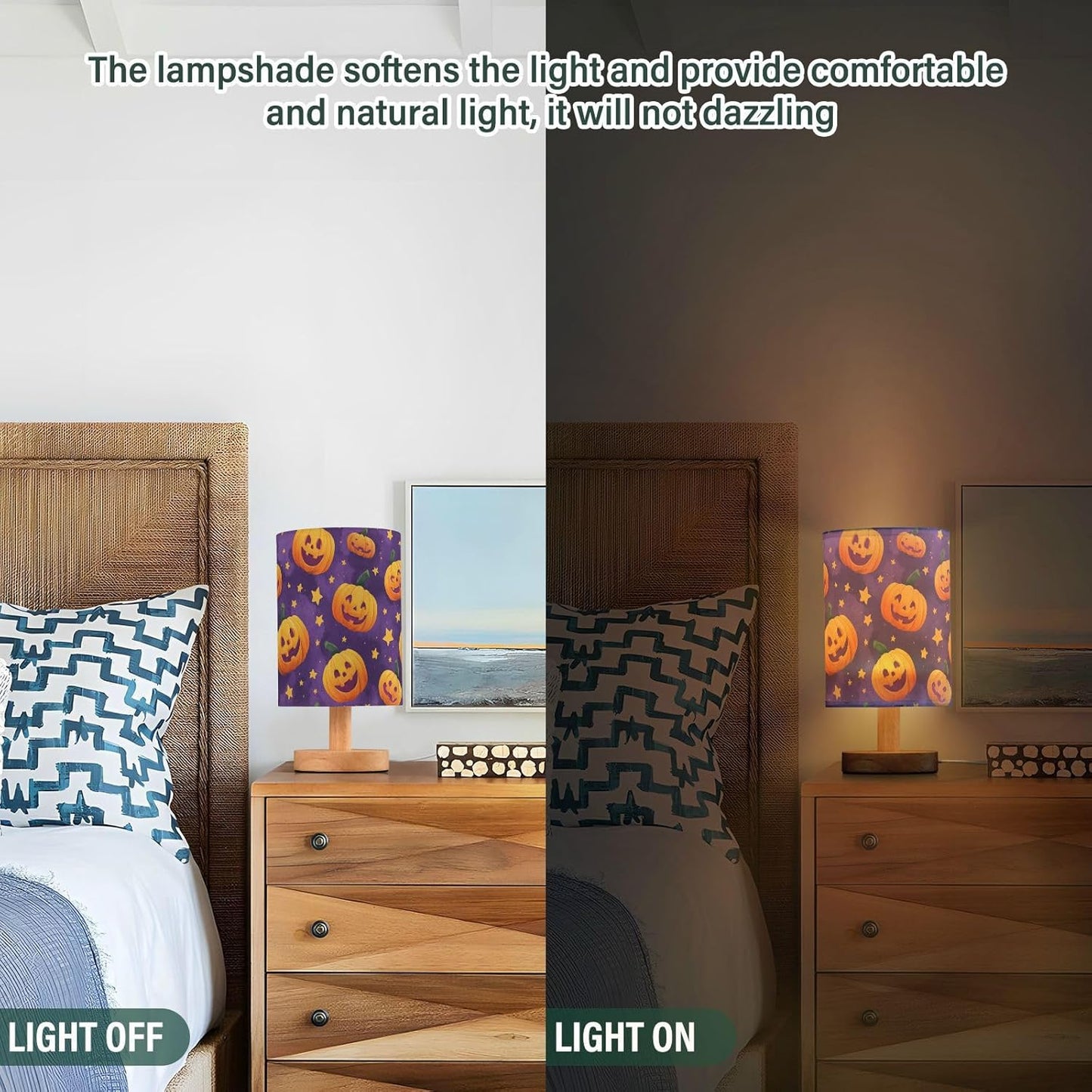 Halloween Evil Pumpkins Table Lamp Bedroom Bedside Night Reading Desk Lamps Cylinder Nightstand Sleeping Light Lamp for Kids Living Room Office Decor