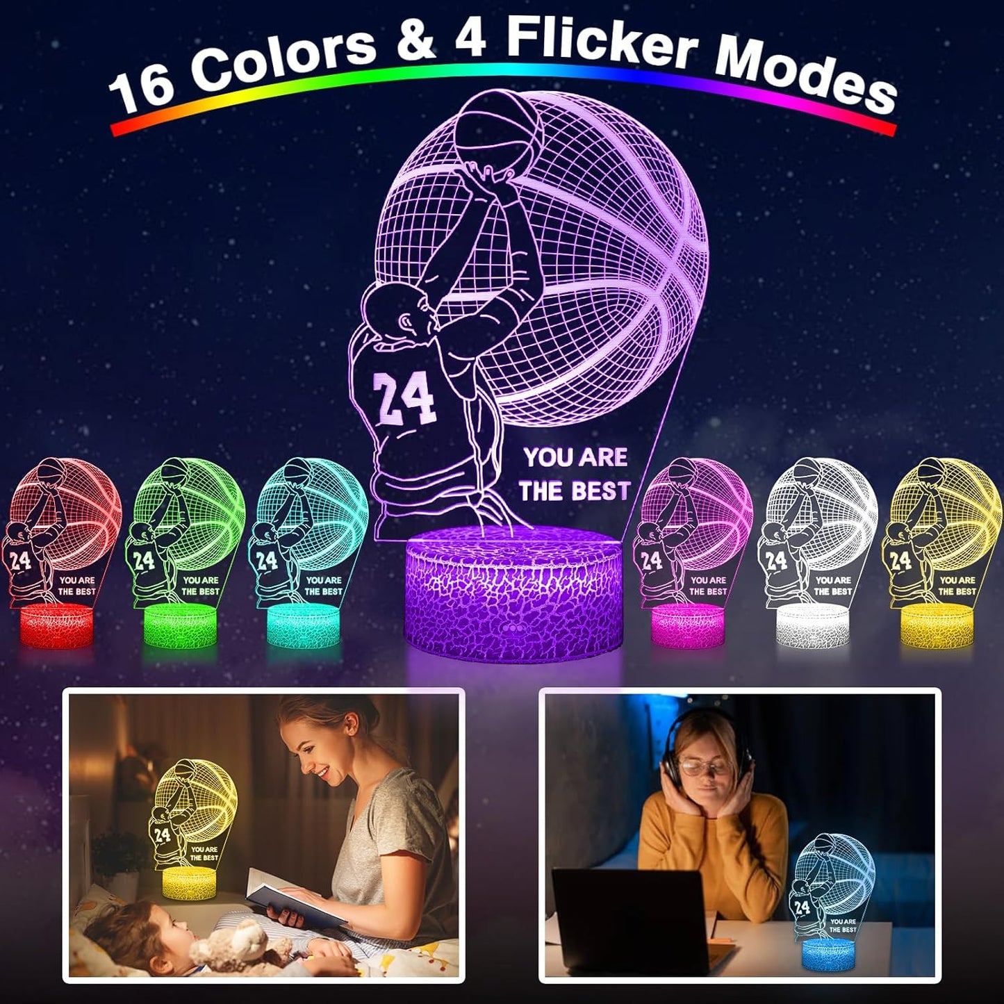 Basketball Mood Light for Fans, 3D LED Basketball Lamp Illusion, Gifts for Boys, Unique Room Decor,16 Colors Night Light with Remote Control Dimmable